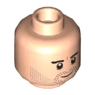 Minifig Head Poe Dameron / Razor Fist, Eyebrows, Stubble, White Pupils Smiling / Open Mouth Scowling Print