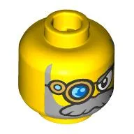Minifig Head Mr. Oz, Gold Monocle with Blue Lens, Light Bluish Gray Beard Print