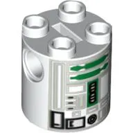 Brick Round 2 x 2 x 2 Robot Body, Axle Holder '+' Orientation with Green and Gray Astromech Droid Print (R2-R7)