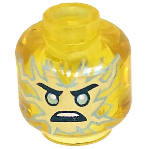 Minifig Head Jay, Sand Blue Flames, Green Eyes print