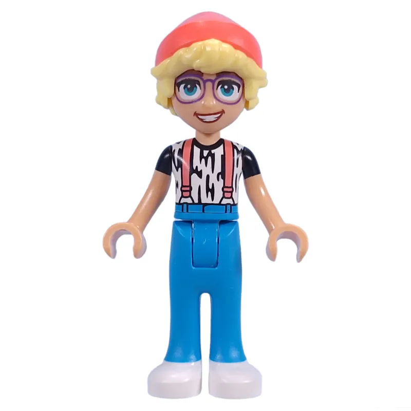 Olly - White Shirt, Dark Azure Legs, Coral Beany