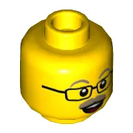 Minifig Head Top Hat Tom, Dark Tan Eyebrows and Moustache, Square Glasses, Open Mouth Smile Print