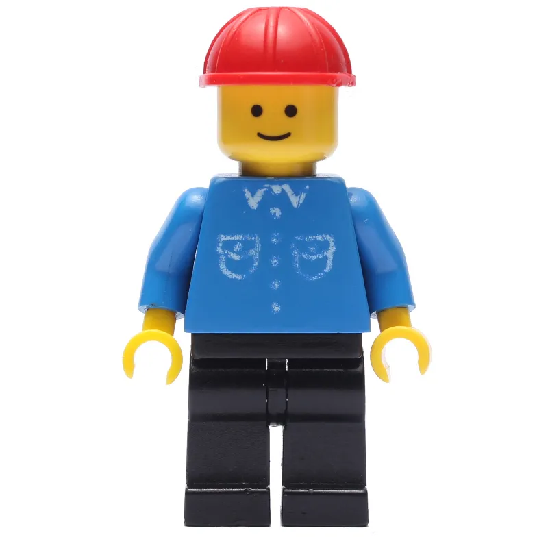 Man, Blue Shirt with Buttons and Pockets, Black Legs, Red Hard Hat (3626b Head)