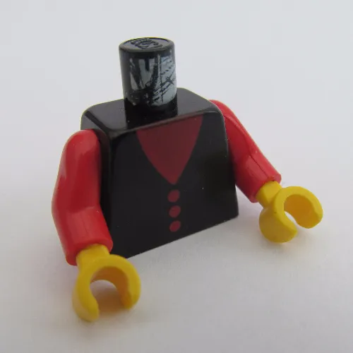 Torso V-Neck with Red Neck and Buttons Print, Red Arms, Yellow Hands