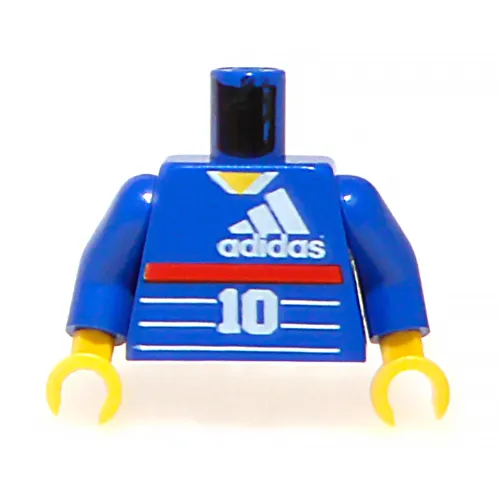 Torso Soccer Jersey with Adidas Logo, Red Stripe, '10' / Zidane on Back Print, Blue Arms, Yellow Hands