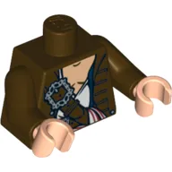 Torso Jacket over White Open Shirt with Belts and White Sash Print, Dark Brown Arms, Light Nougat Hands