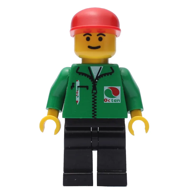 Man, Green Jacket with Zipper and Octan Logo, Red Cap