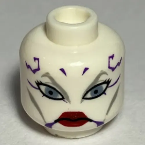 Minifig Head Asajj Ventress, Blue Eyes, Red Lips and Dark Purple Markings Print