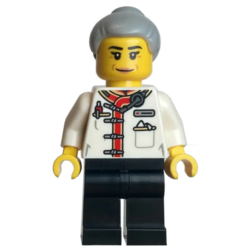 Waiter, White Torso, Black Legs, Light Bluish Grey Hair