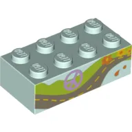 Brick 2 x 4 with Peace Symbol, Road, and Flowers Print