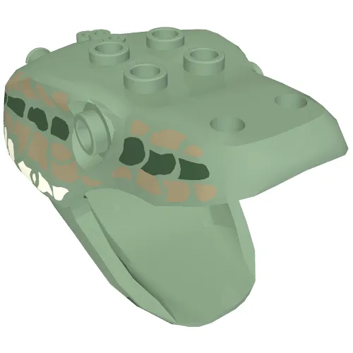 Animal Body Part, Snake / Serpent Head, Basilisk with Dark Green, Dark Tan, and Light Gray Scales Print