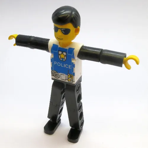 Technic Figure Black Legs, White Top with Police Logo, Black Arms [8252]