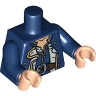 Torso Officer's Coat with Gold Buttons and Brown Belt Print, Dark Blue Arms, Light Nougat Hands