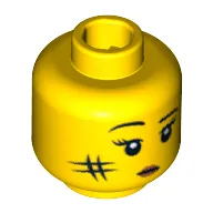 Minifig Head Cave Woman, Eyelashes and Eyebrows, White Pupils, Red Lips and Smudge on Cheek Print