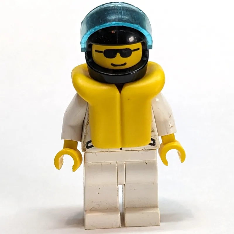 Racer, White Jacket with 2 Stars, Black Helmet with Visor, Sunglasses