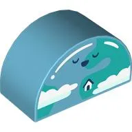 Duplo Brick 2 x 4 x 2 Curved Top with Earth, Face, and House print