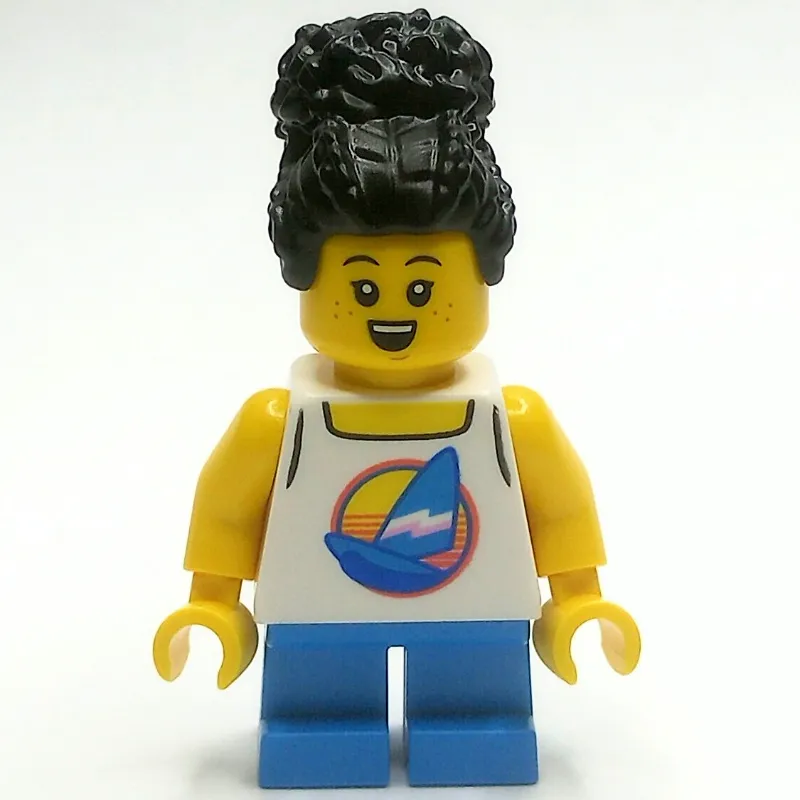 Girl, White Vest Top, Short Dark Azure Legs, Black Hair