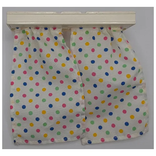 Duplo Curtains, White with Red, Blue, Lime and Yellow Dots Print, with Plate 2 x 6