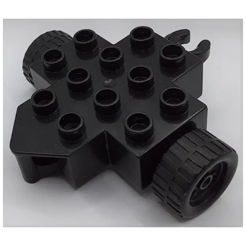 Duplo Trailer Base 4 x 4 with Two Black Wheels and Hitch Ends