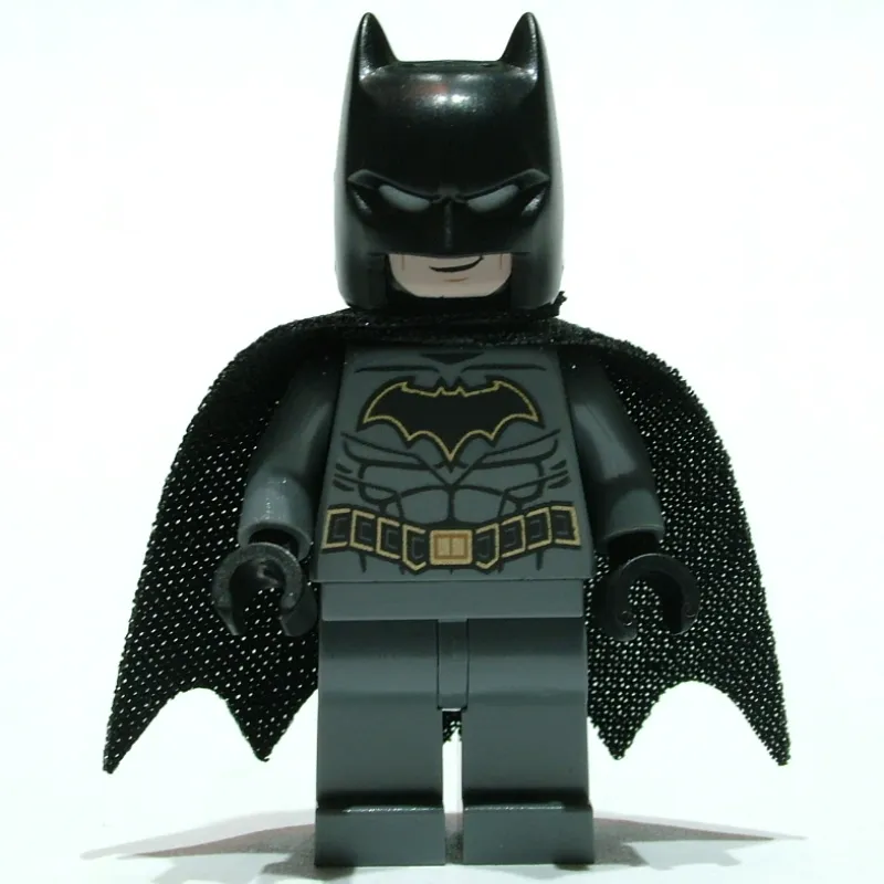 Batman, Dark Bluish Gray Suit, Black Cape and Cowl, Black Head, Dark Bluish Gray Legs, Gold Trim Batman Logo (19185 Cape)