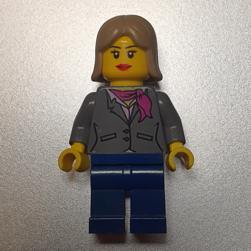 Woman, Dark Bluish Gray Jacket with Magenta Scarf, Dark Blue Legs, Dark Tan Hair