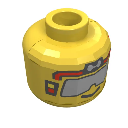 Minifig Head Unitron Chief / RoboForce, Silver Sunglasses and Red Headset Print [Blocked Open Stud]