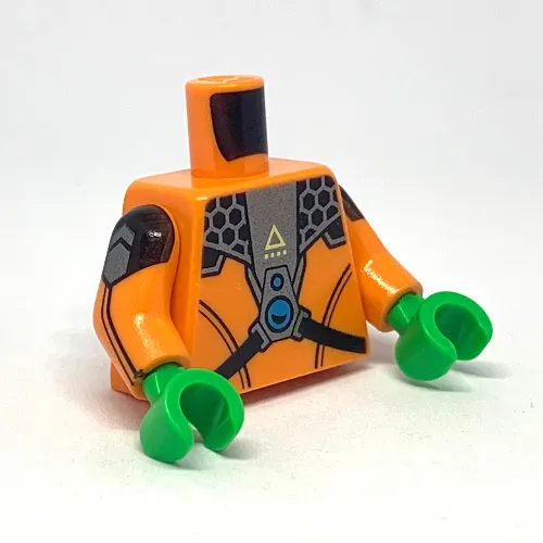 Torso Space Suit with Pearl Titanium Panel with Dark Azure Circles and Black Straps / Dark Azure Canisters Print, Orange Arms, Bright Green Hands
