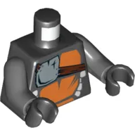 Torso Snake with Silver Badge and Orange Scales Print (Skalidor), Dark Bluish Gray Arms, Black Hands