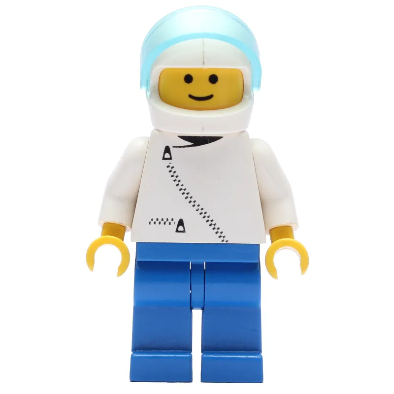 Man, White Jacket with Zipper, Blue Legs, White Helmet with Visor