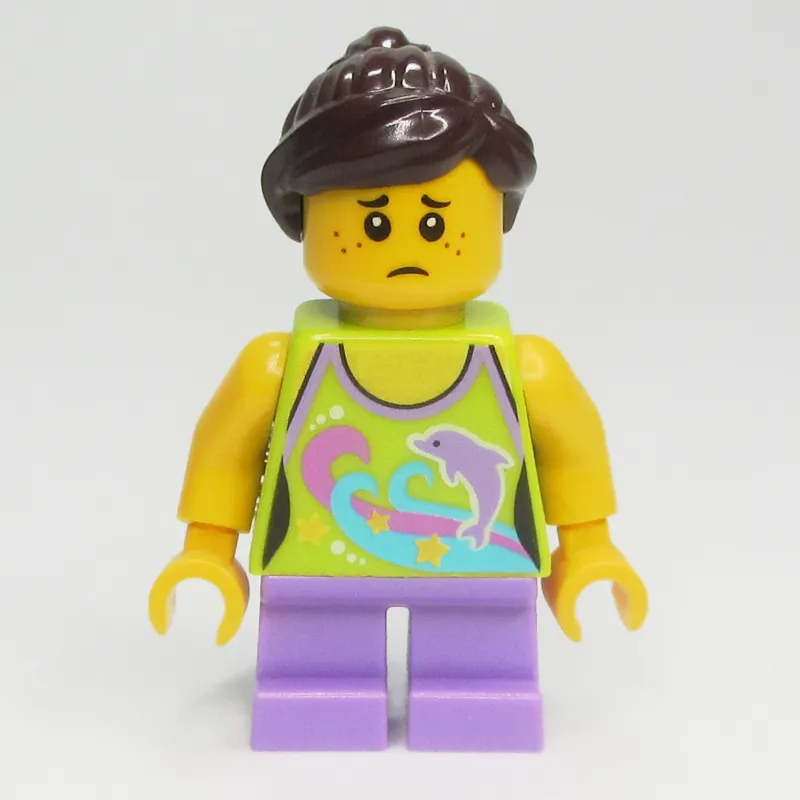 Kid - Lime Torso, Medium Lavender Legs, Dark Brown Hair