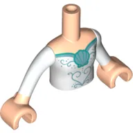 Minidoll Torso Girl with White Dress, Dark Turquoise Trim, Shell Print, Light Nougat Arms and Hands