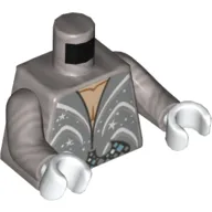 Torso Shirt, Half Open with White Glitter Decoration Print, Flat Silver Arms, White Hands