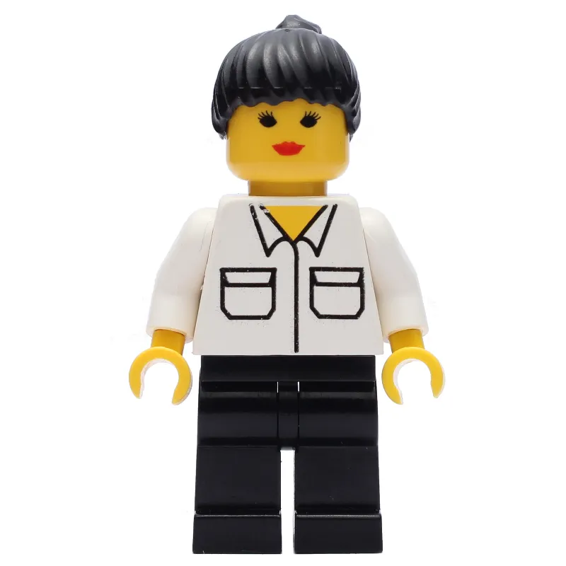 Woman, White Shirt with Pockets, Black Legs, Black Hair