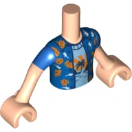 Minidoll Torso Boy with Light Nougat Arms and Hands with Hawaiian Shirt with Palm Tree and Sunset Print