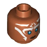 Minifig Head Ahsoka Tano, Blue Eyes and White Lines Neutral / Angry Print