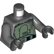 Torso Armor, Sand Green Chestplate, Belt Print (Han Solo), Dark Bluish Gray Arms, Black Hands