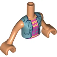 Minidoll Torso Girl with Medium Blue Vest with Buttons, Purple Shirt with Yellow Lines, Blue Hearts Print