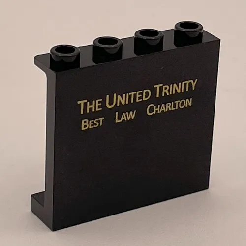Panel 1 x 4 x 3 [Side Supports / Hollow Studs] with Gold 'THE UNITED TRINITY' and 'BEST LAW CHARLTON' Print