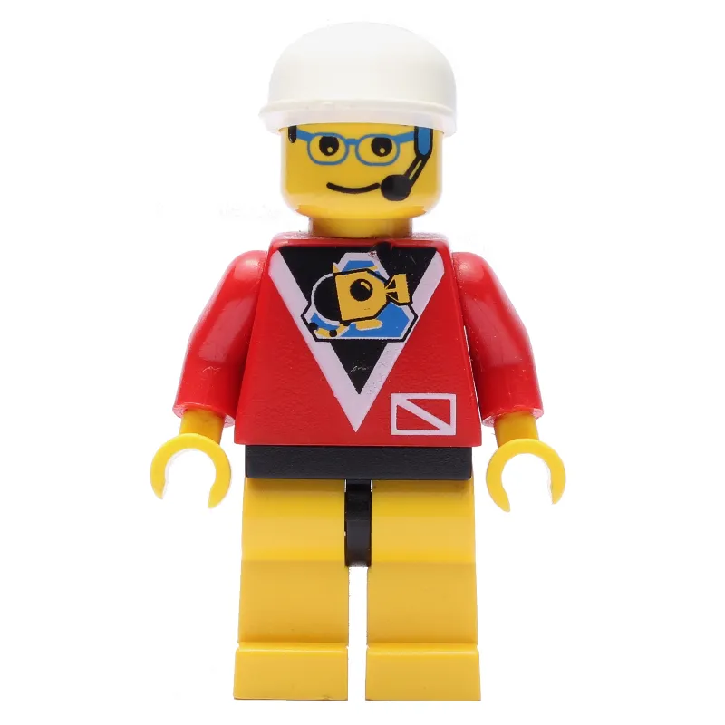 Marine Explorer, Red Shirt with Divers Logo, White Cap, Glasses and Headset