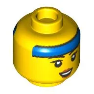 Minifig Head, Blue Sweatband, Dark Pink Lips, Small Open Mouth Smile / Closed Eyes Lopsided Grin print