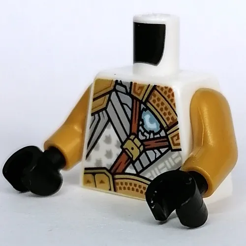 Torso Armor, Light Bluish Gray Panels, Gold Belt and Shoulder Pads, Reddish Brown Strap print, Pearl Gold Arms, Black Hands