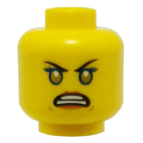 Minifig Head Nya, Eyebrows, Dark Orange Lips / Blue Rimmed Eyes, Gold Pupils, Angry Print