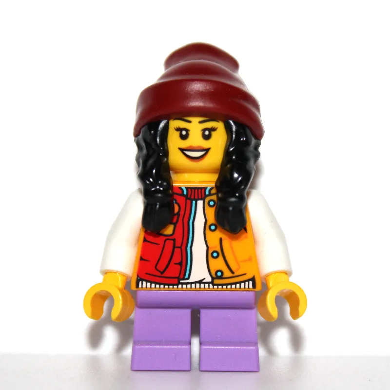 Kid - Orange Torso, Medium Lavender Legs, Black Hair, Dark Red Beanie