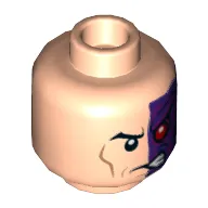 Minifig Head Two-Face (Harvey Dent), Half Side Purple, Red Left Eye, Angry Print