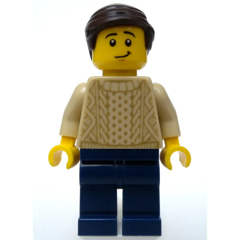 Tan Torso Sweater, Dark Blue Legs, Dark Brown Hair
