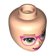 Minidoll Head Nougat Eyebrows, Dark Pink Glasses and Lips, Sand Green Eyes print