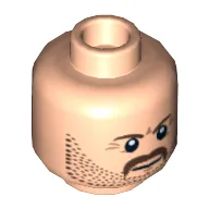 Minifig Head Dan Reid, Beard Stubble, Moustache, Brown Eyebrows Print [Hollow Stud]