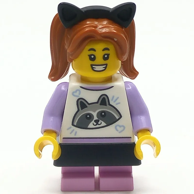 Girl, Raccoon Shirt, Bright Pink Legs, Black Skirt and Cat Ears