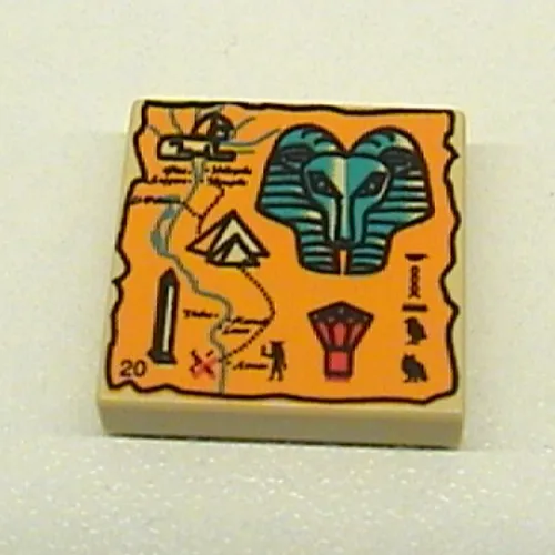 Tile 2 x 2 with Orange Map and Hieroglyphs, Khnum Head, 20 Print
