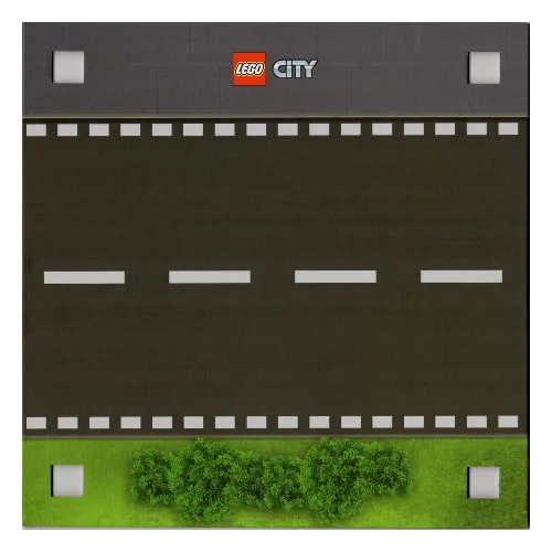 Baseplate with 4 Square Corner Holes and Road Straight with Grass / Road Straight with Dust (Dirt) Marks Print